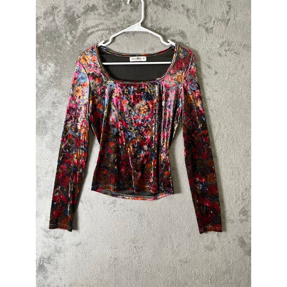 Natural Life Velvet Floral Top Medium Whimsigoth Dark Floral Boho Romantic